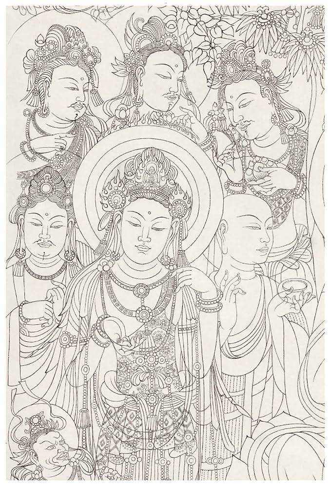 菩薩-説法図-人供養 敦煌壁画の線描精品集 仏教大人の塗り絵 写